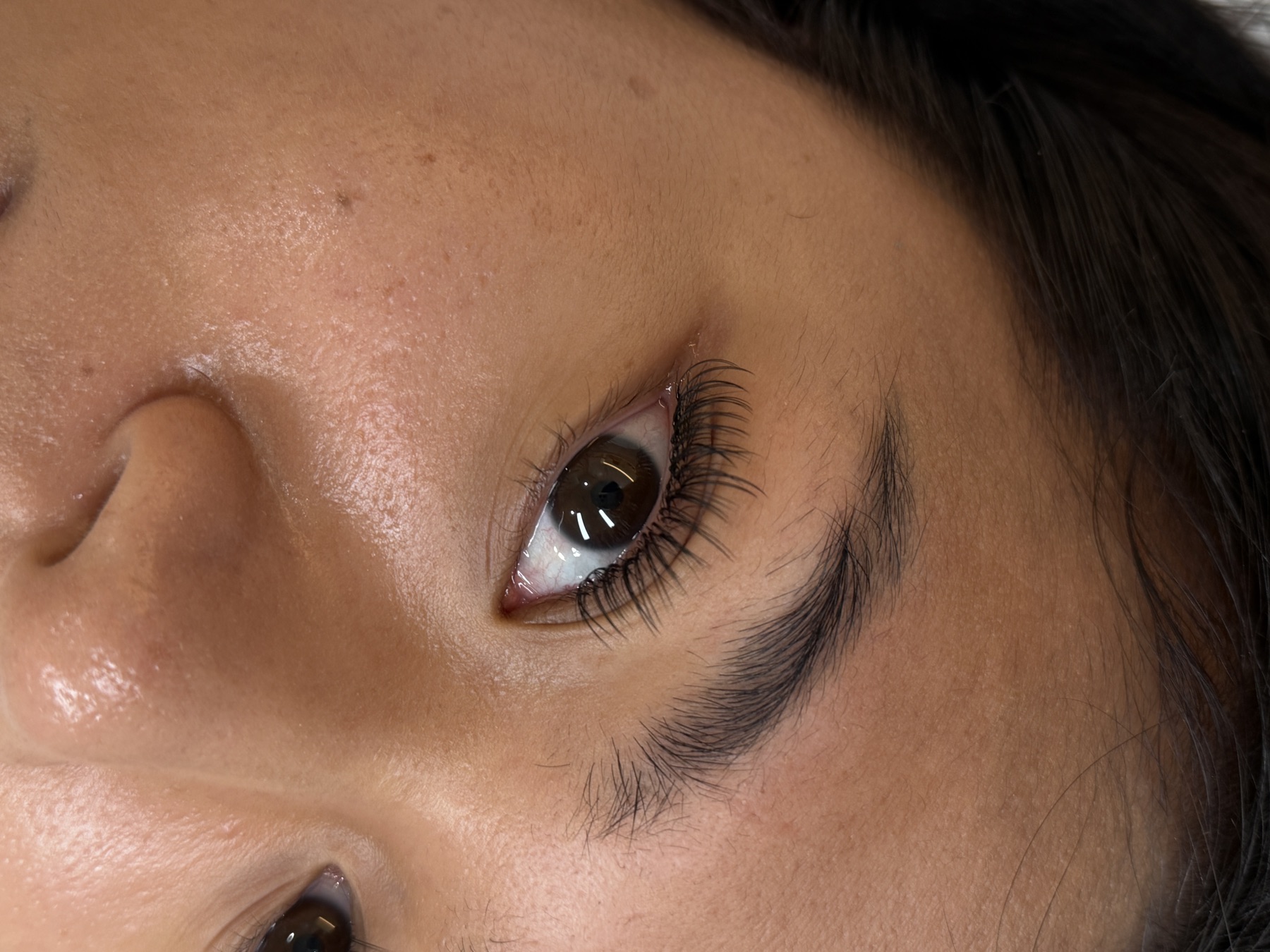 Close-up of natural lash extensions